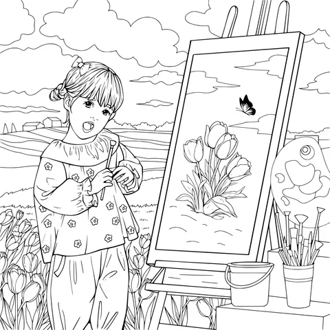 Girl sketching outdoors