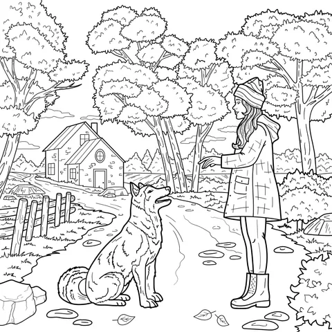 Autumn Scene of Human - Dog Interaction