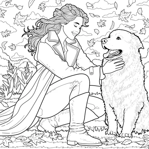 Warm Moment between a Person and a Dog in Autumn