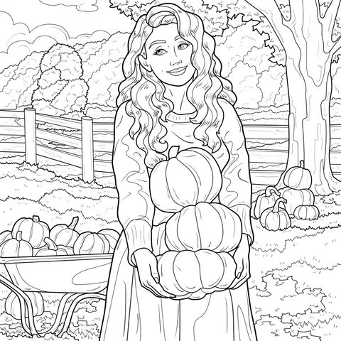Woman Holding Pumpkins in an Autumn Field