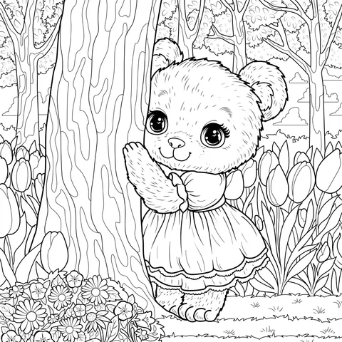 Teddy Bear Hiding Behind a Tree