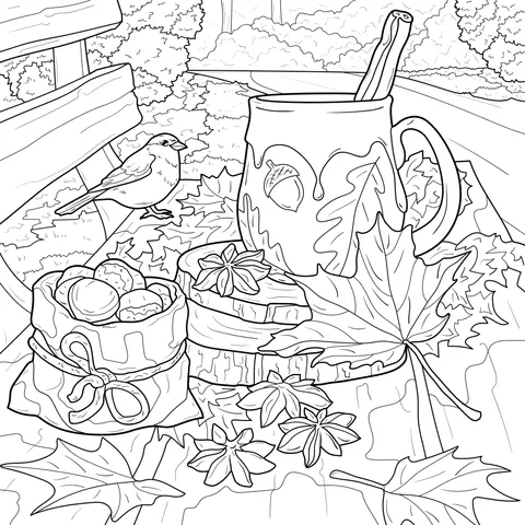 A Cozy Scene on an Autumn Bench