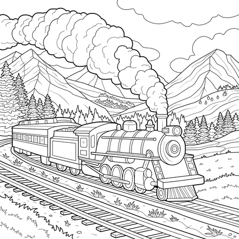 Steam train traveling in the mountains