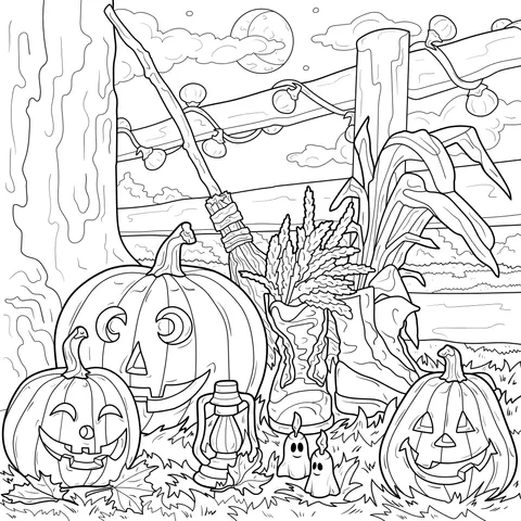 Cozy Halloween Night Scene
