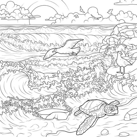 Sunset by the Seaside with Animals