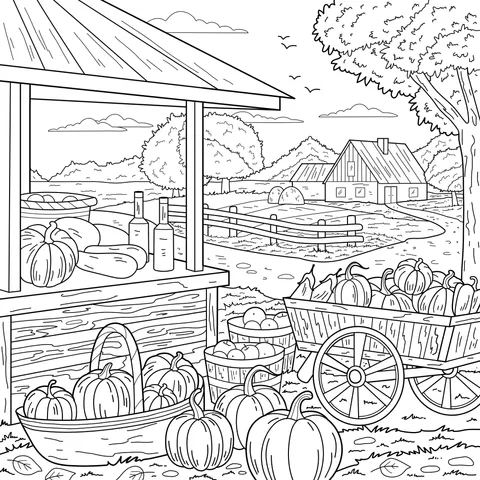 Autumn Farm Vegetable and Fruit Stand Scene