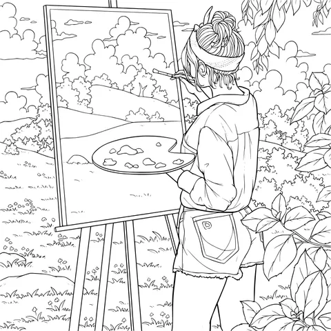 Woman painting outdoors