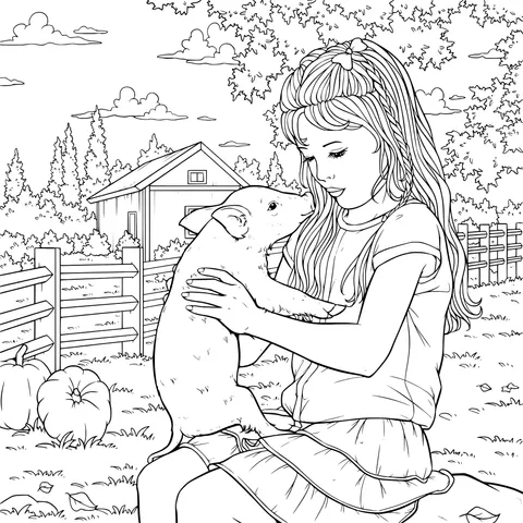 A Warm Moment between a Girl and a Piglet