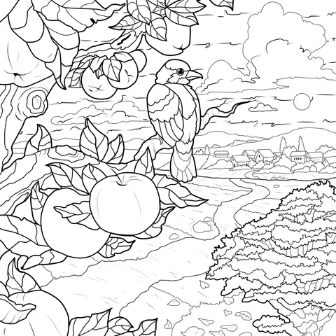 Blue Bird in the Autumn Orchard