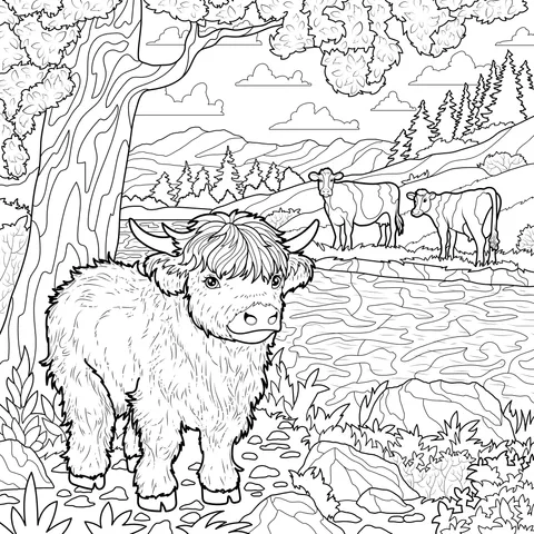 Yak and Cows by the River