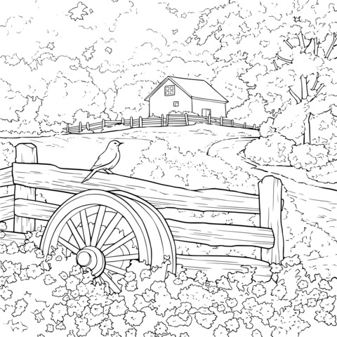 Autumn Countryside Scenery Coloring Page