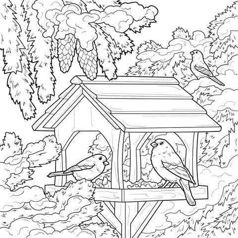 Birds beside the bird - house