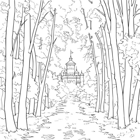 Autumn Forest Castle Coloring Page