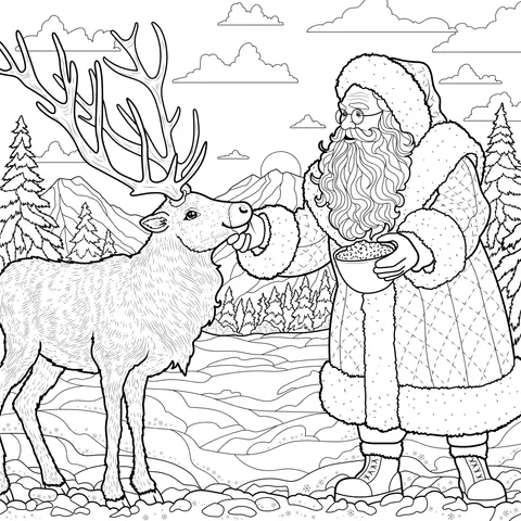 Santa Claus Feeding a Reindeer
