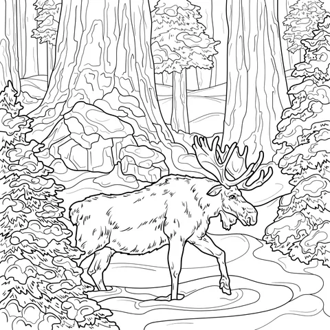 A Moose in the Snowy Forest