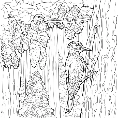 Birds in the Winter Forest