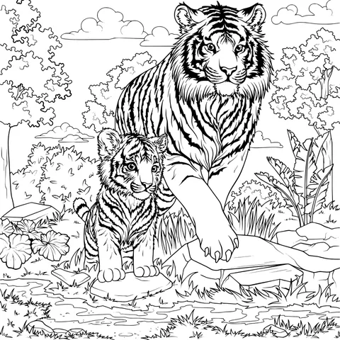 Mother Tiger and Cub