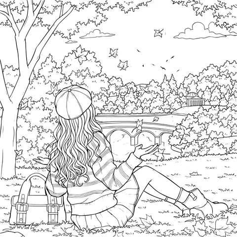 A Relaxing Girl in the Autumn Park