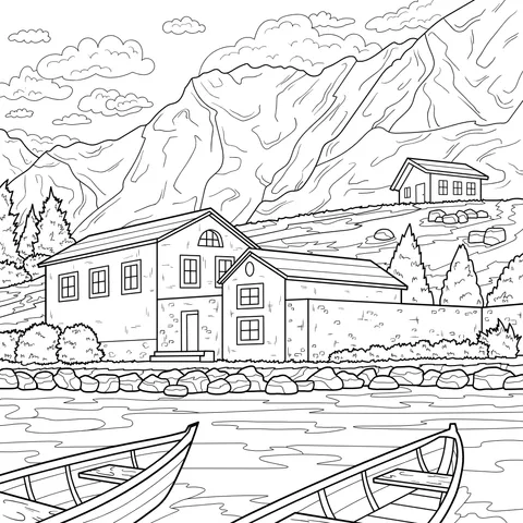 Mountain - side Houses by the River