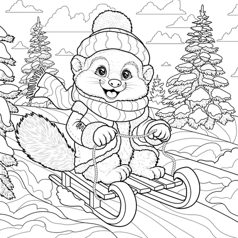 Weasel Sledding in the Snow
