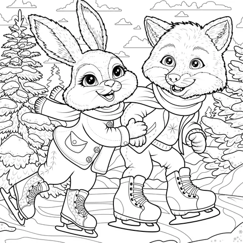 Rabbit and Fox Ice - skating Picture