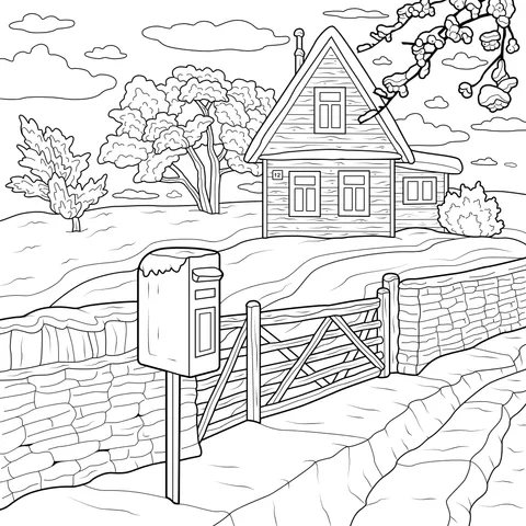 Winter Country Cottage Scene