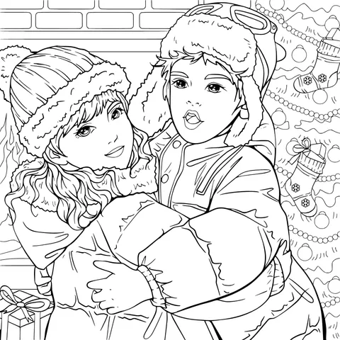 Children Hugging in Winter