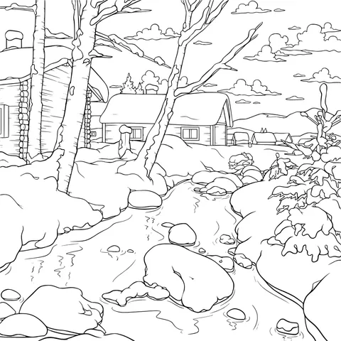 Winter Village Scene