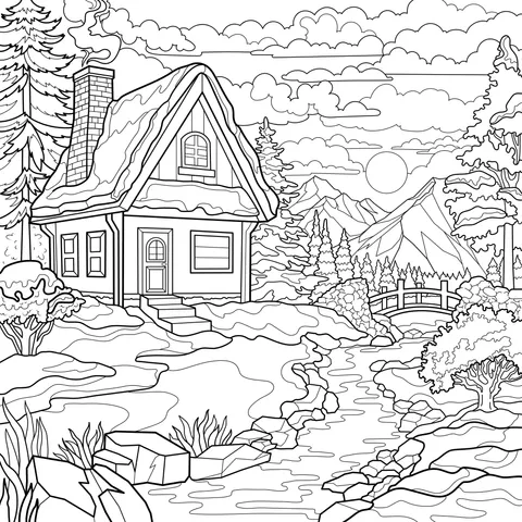 Beautiful Winter Cabin Scene