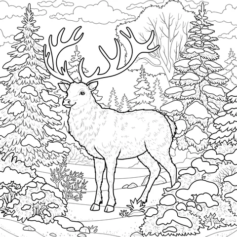 Stag in the Snowy Forest