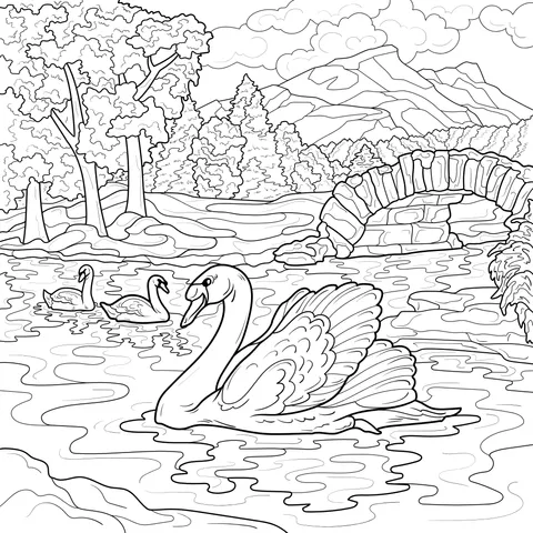 Beautiful Scene of Swans by the River