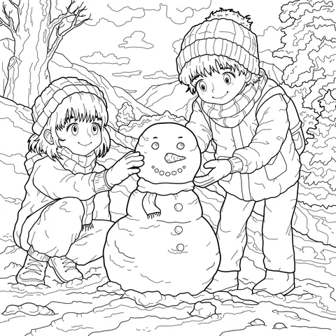 Children building a snowman