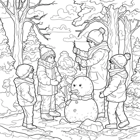 Winter Scene of Making a Snowman