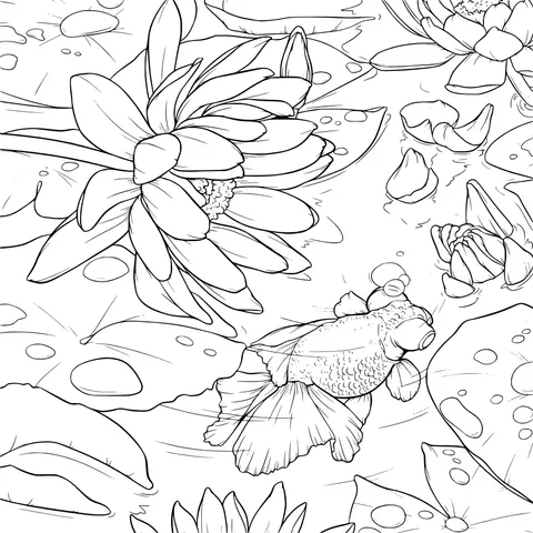 Goldfish in Lotus Pond