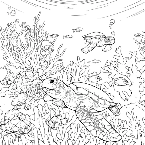 Sea - turtle and Corals Under the Sea