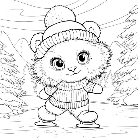 Adorable Bear Ice - Skating Coloring Page