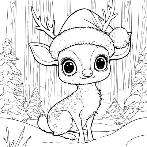 Cute Christmas Fawn Coloring Page