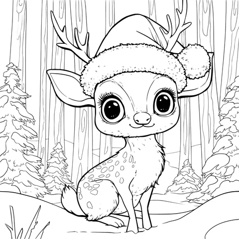 Little Deer Wearing a Santa Hat