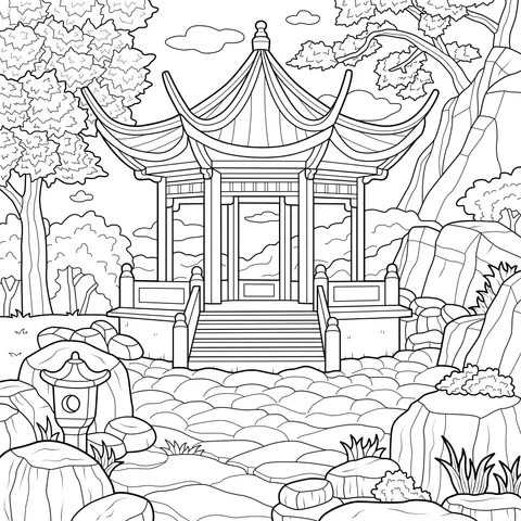 Chinese - style Pavilion in the Mountains and Forests