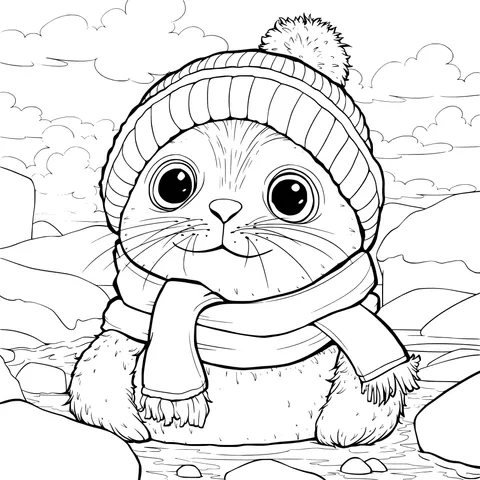 Cute Seal Wearing a Hat and Scarf