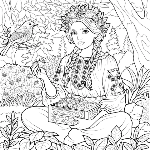 Girl Picking Berries in the Forest