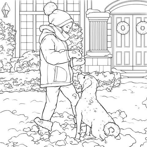 Winter Interaction Scene between Human and Dog