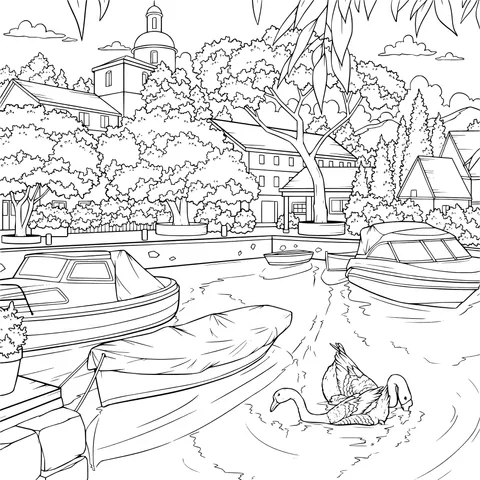 Riverside Town Scenery