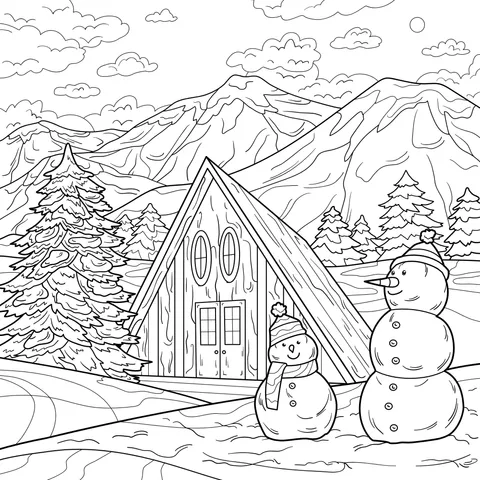 Winter Cabin and Snowmen