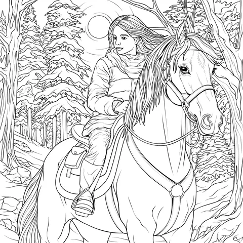 Girl Riding a Horse in Winter