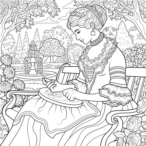 花园中刺绣的女士