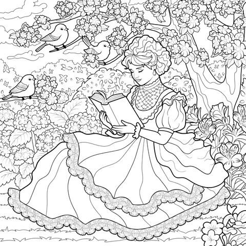 Lady Reading in the Flower - filled Area