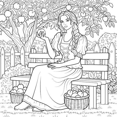 Apple - picking Girl on the Bench