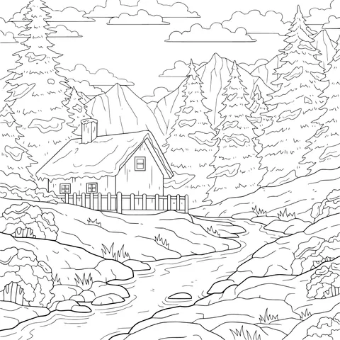 Beautiful Mountain Cabin Scene