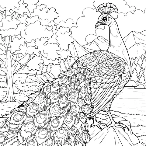Beautiful Peacock Landscape Painting
